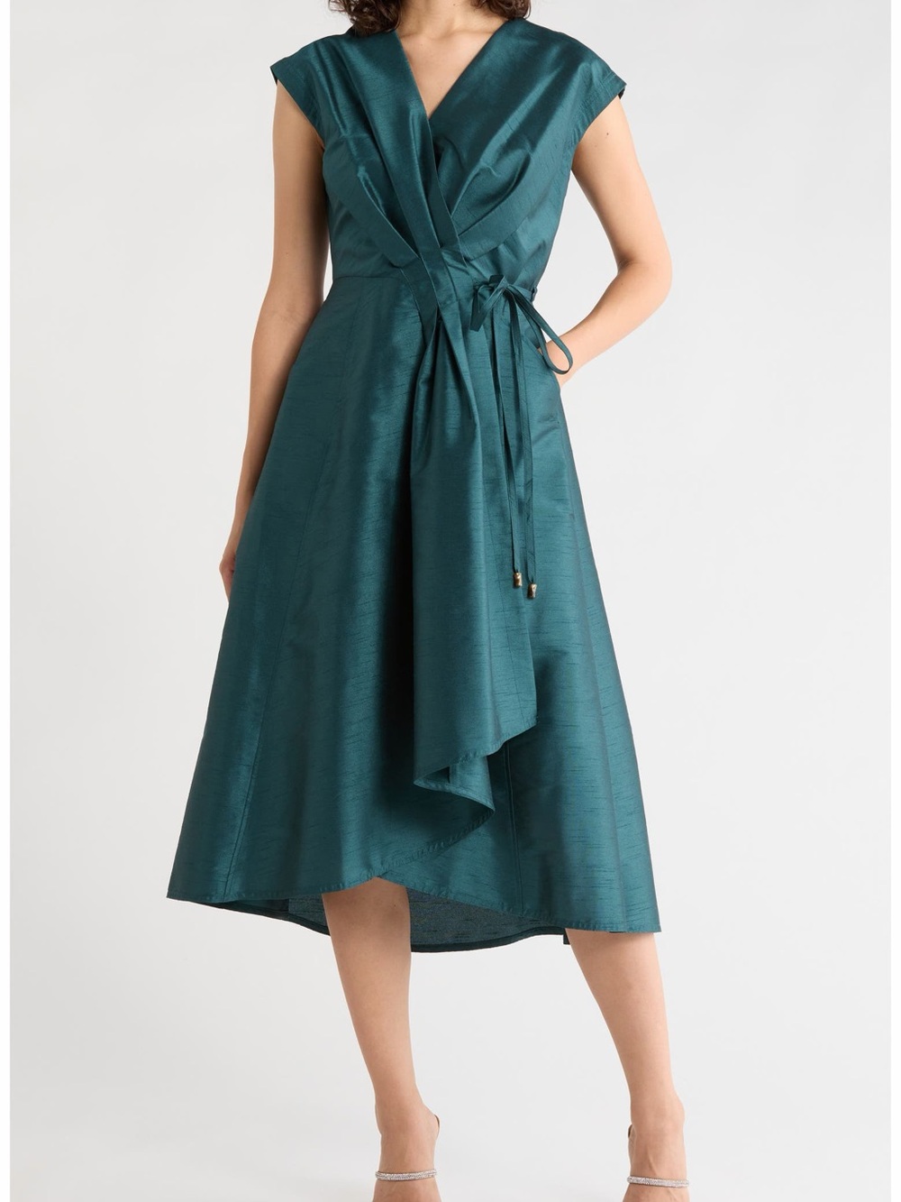 Donna Karan Teal Wrap-Style Midi Dress with Side Tie
